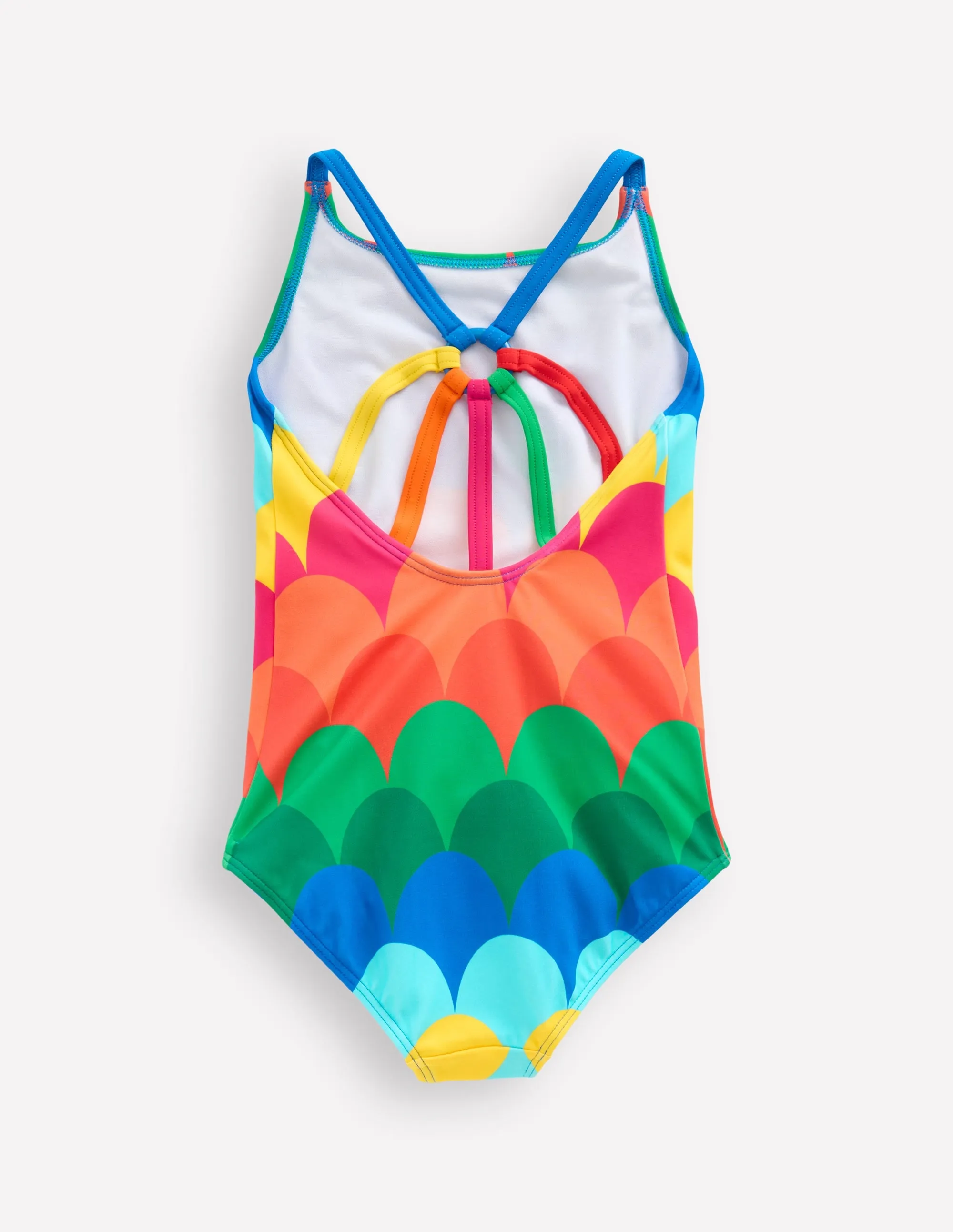 Selena Rainbow Strap Swimsuit-Multi Scallop Stripe