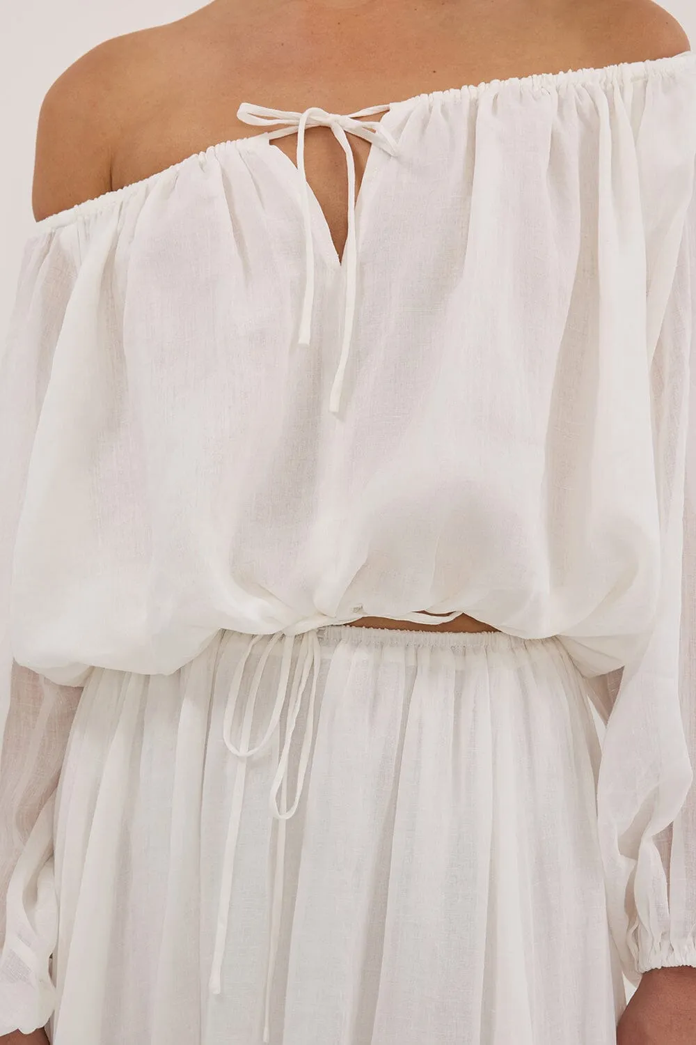 SELENE WHITE RAMIE LONG SLEEVE TOP