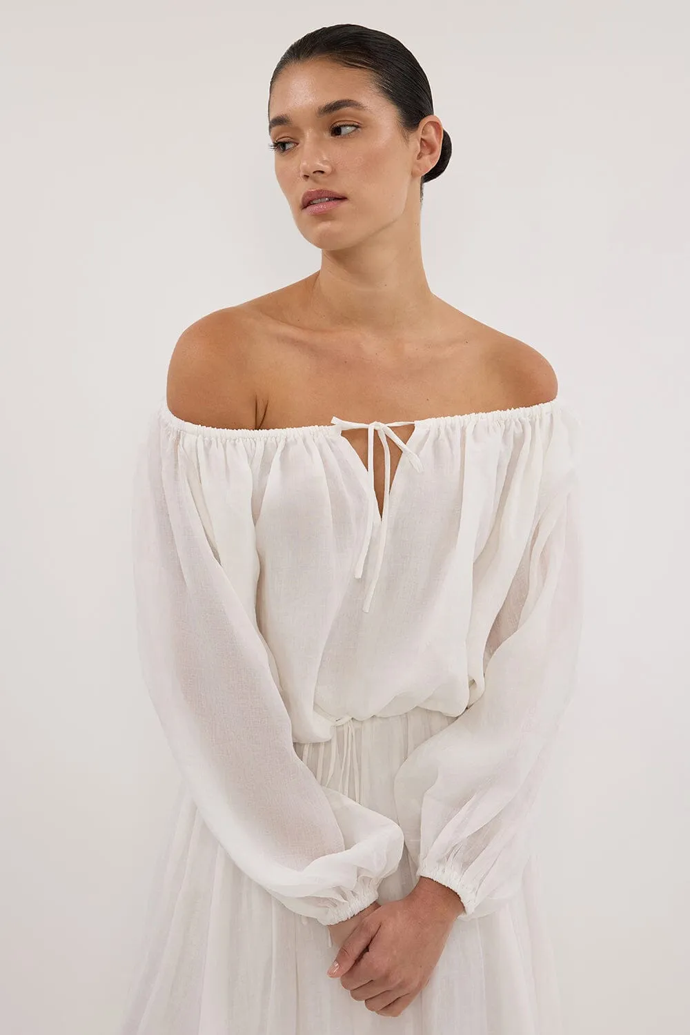 SELENE WHITE RAMIE LONG SLEEVE TOP