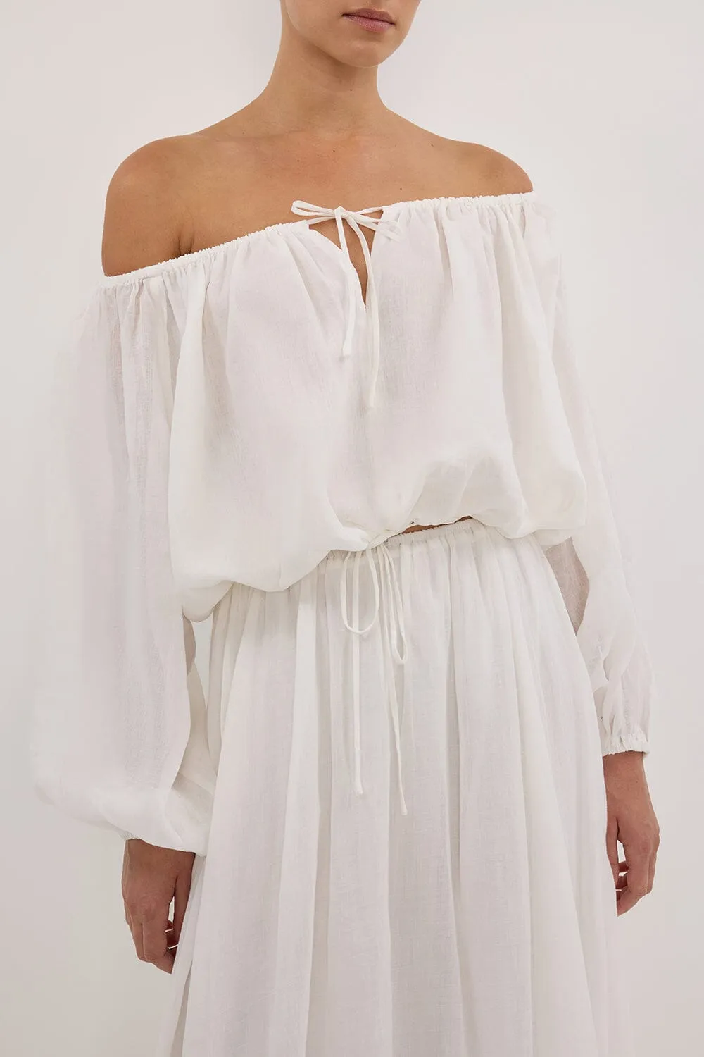 SELENE WHITE RAMIE LONG SLEEVE TOP