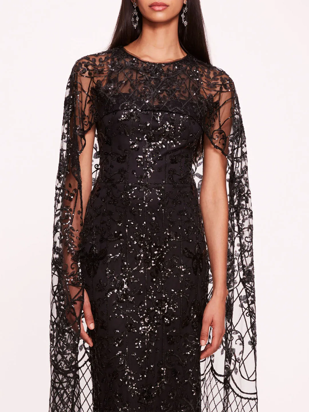Sequin Lattice Cape Gown