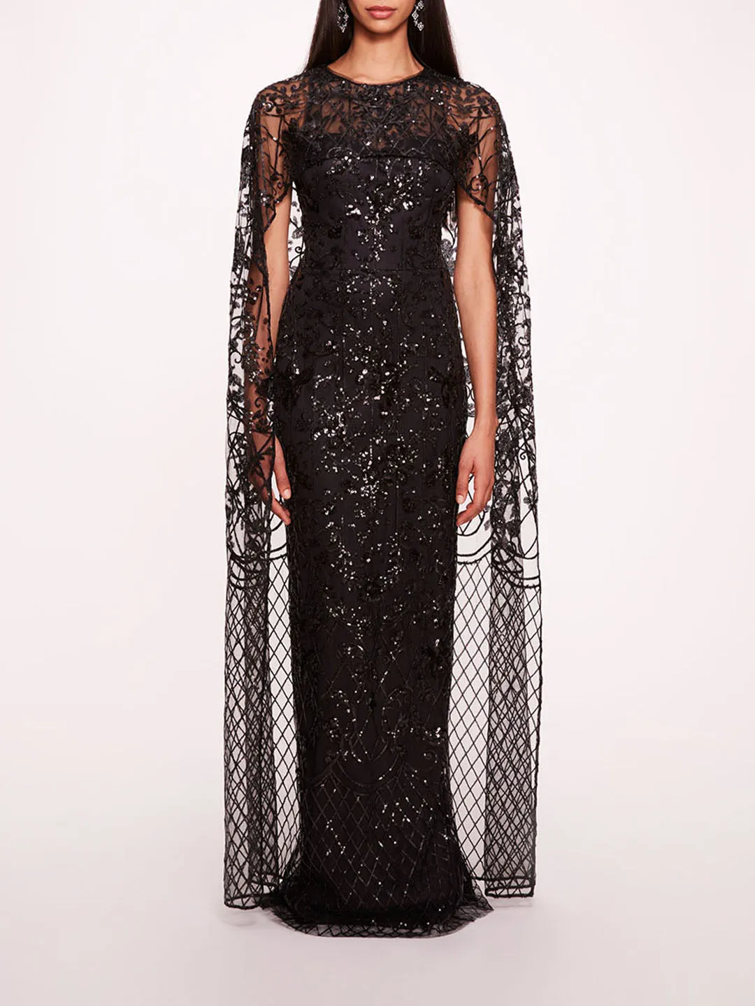 Sequin Lattice Cape Gown