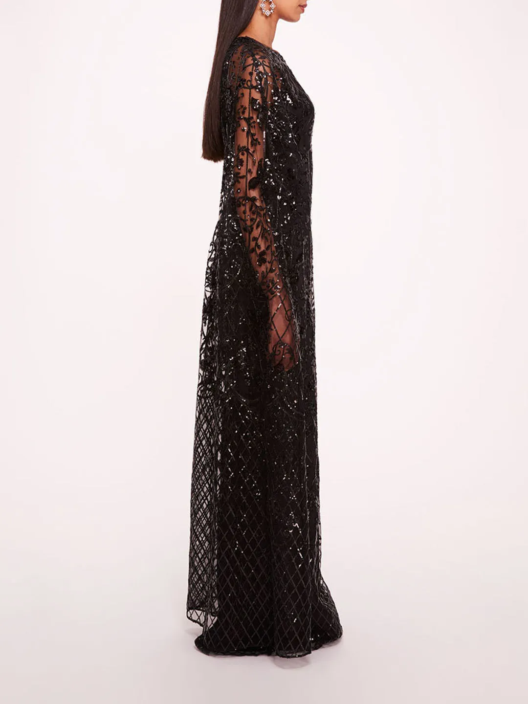 Sequin Lattice Cape Gown