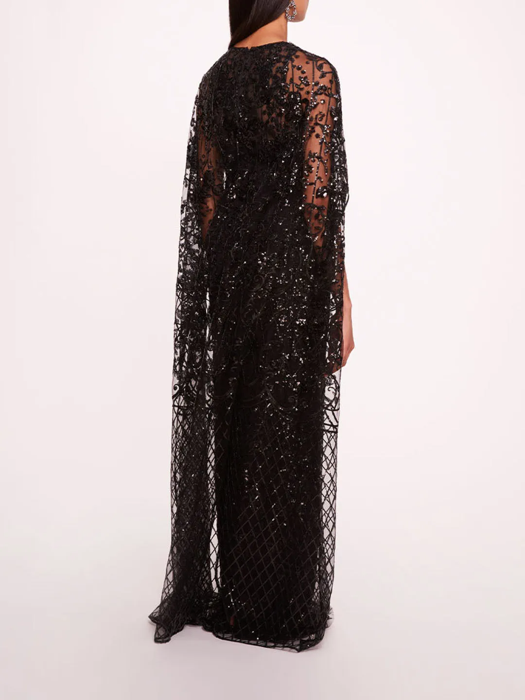 Sequin Lattice Cape Gown