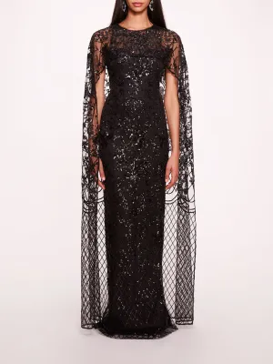 Sequin Lattice Cape Gown