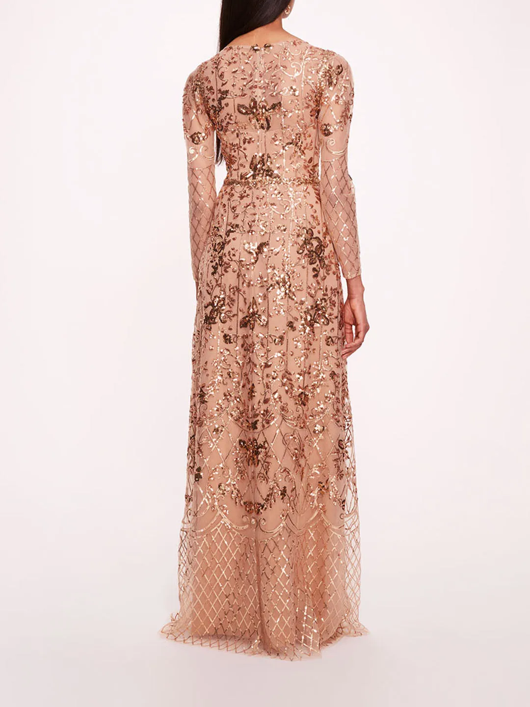 Sequin Lattice Sleeved Gown