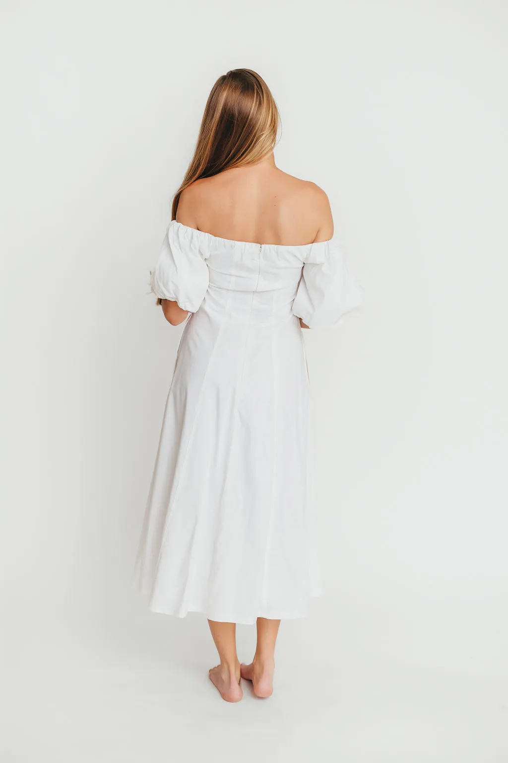 Serenity Off-The-Shoulder Midi Dress in Ivory