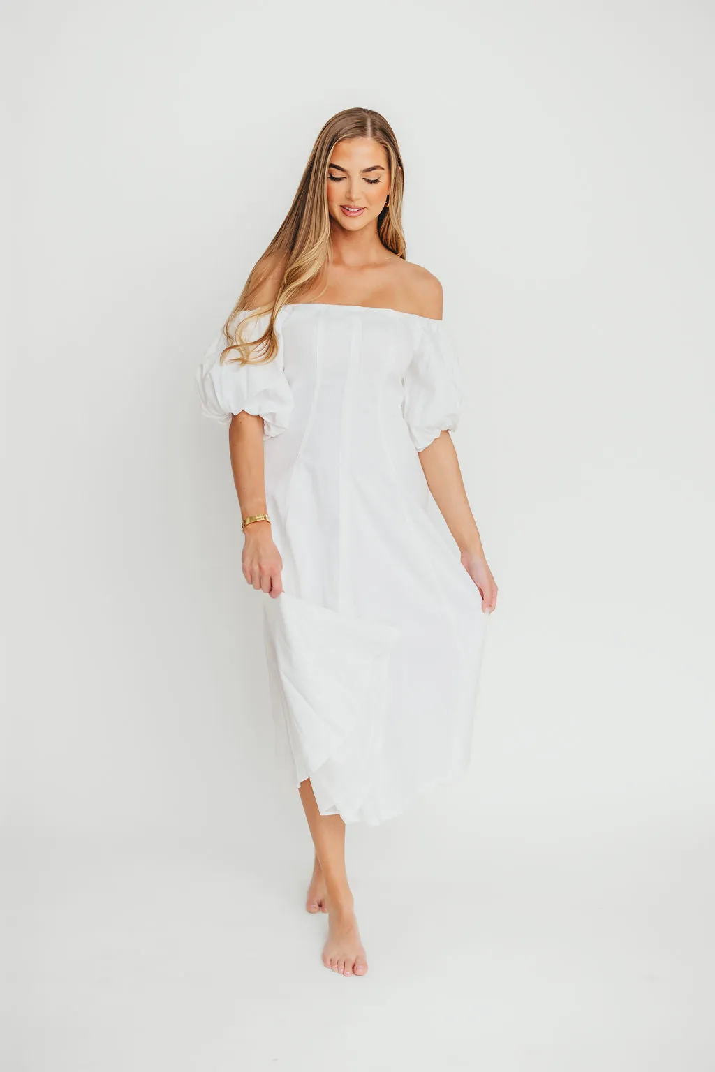 Serenity Off-The-Shoulder Midi Dress in Ivory