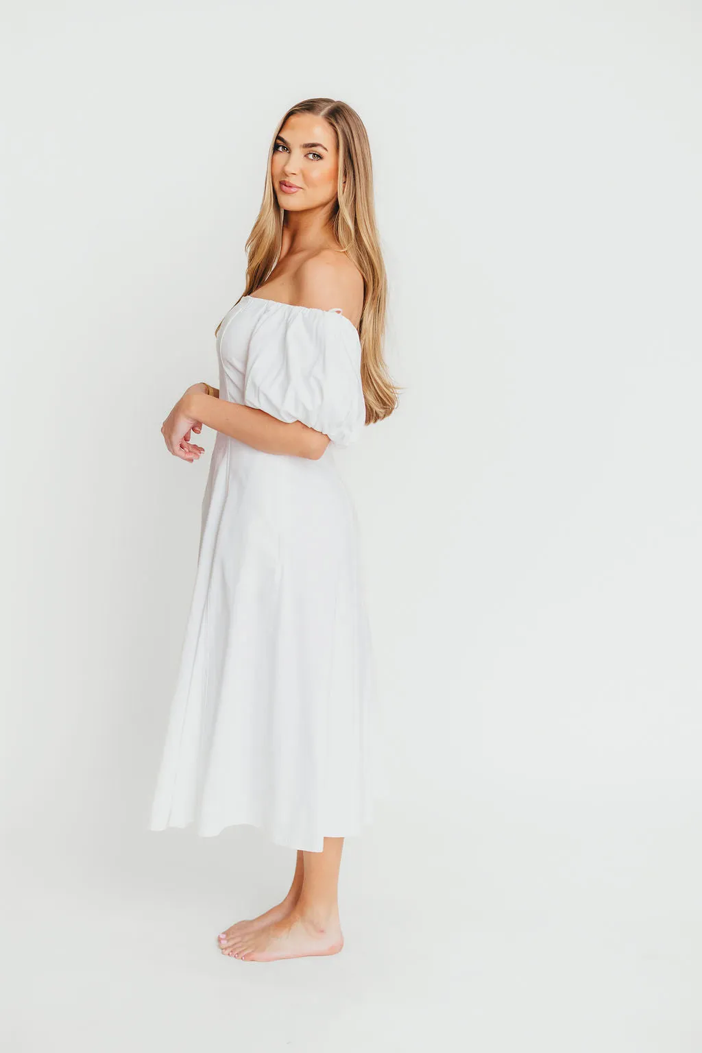 Serenity Off-The-Shoulder Midi Dress in Ivory