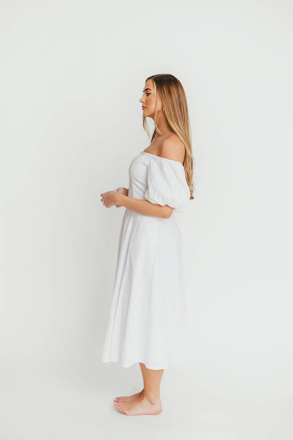 Serenity Off-The-Shoulder Midi Dress in Ivory
