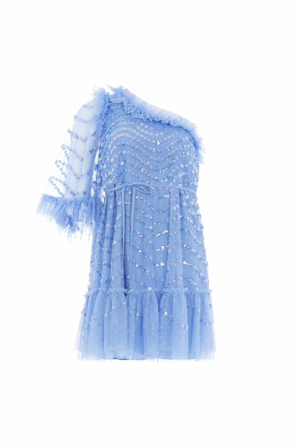 Shimmer Wave Gloss One-Shoulder Micro Mini Dress