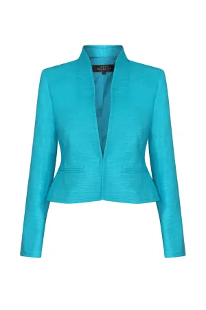 Short Fitted Jacket in Turquoise Plain Raw Silk Tussar - Margo