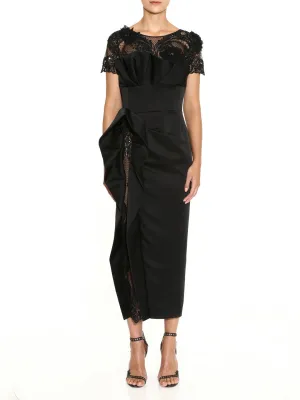 Short Sleeve Draped Bodice Cocktail Dress