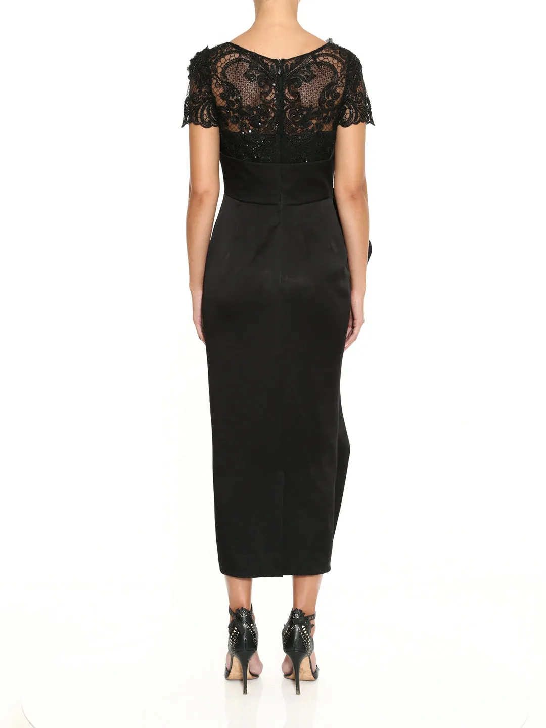 Short Sleeve Draped Bodice Cocktail Dress