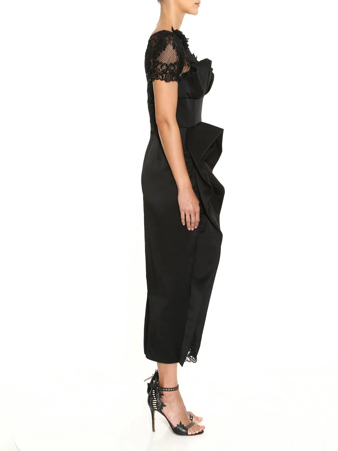 Short Sleeve Draped Bodice Cocktail Dress