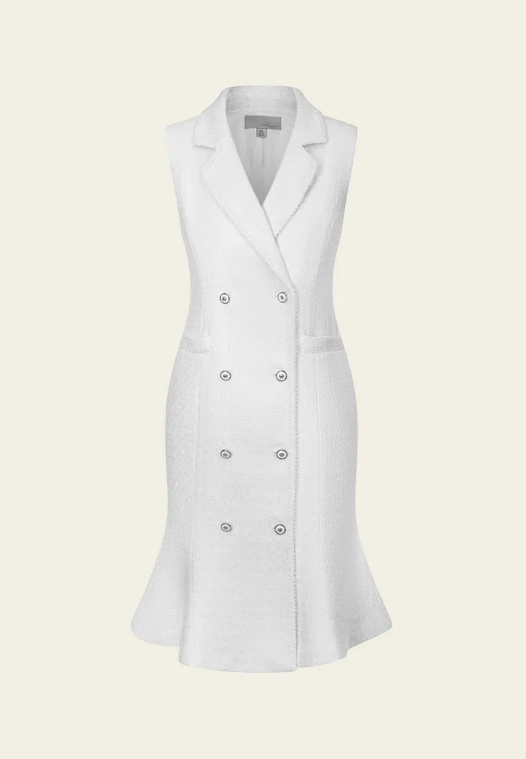 Sleeveless Double-breasted Slit-pocket Fishtail Dress