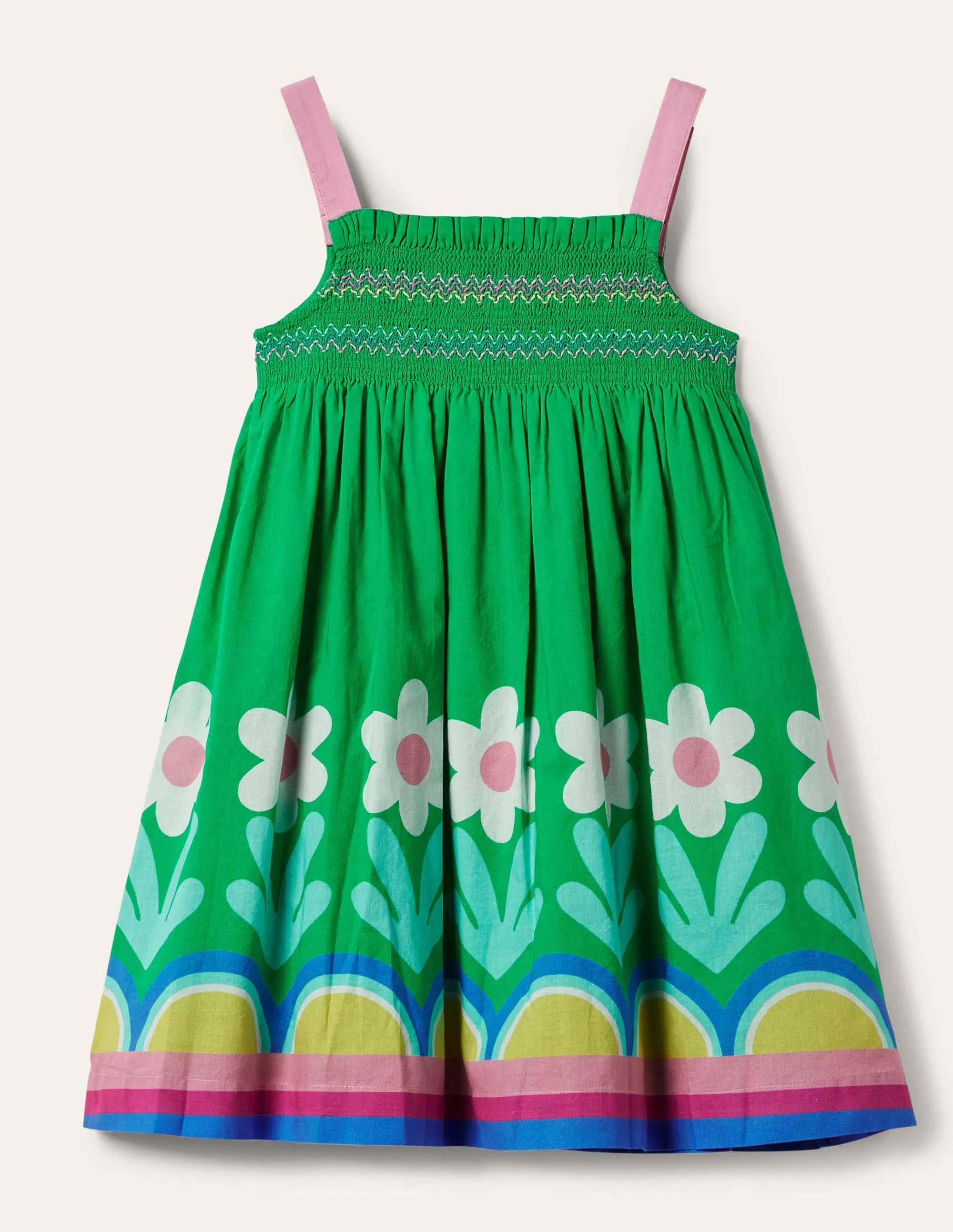 Smocked Sun Dress-Green Pepper Flower Hem