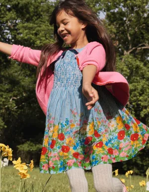 Smocked Woven Dress-Bright Bluebell Floral