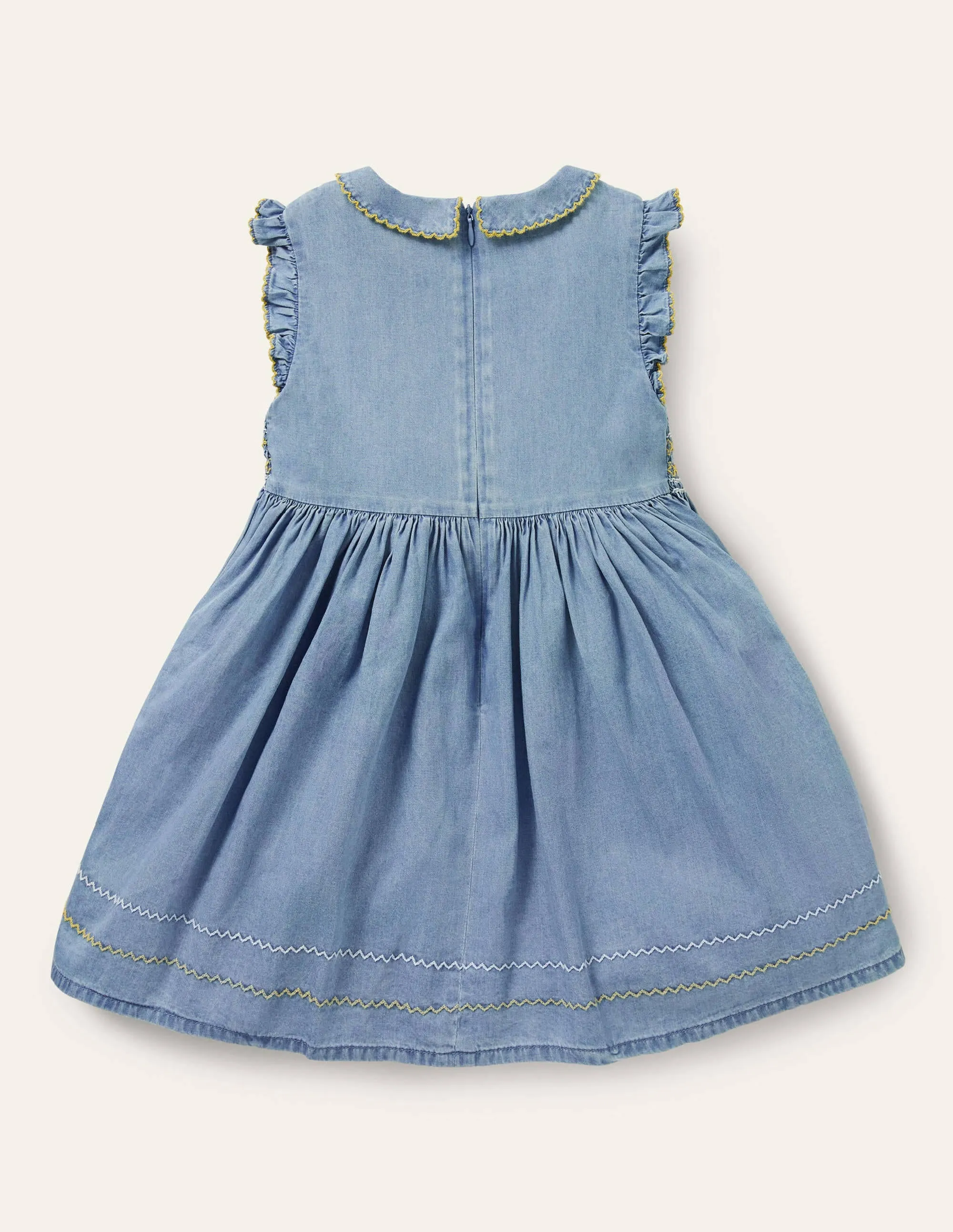 Smocked Woven Dress-Chambray