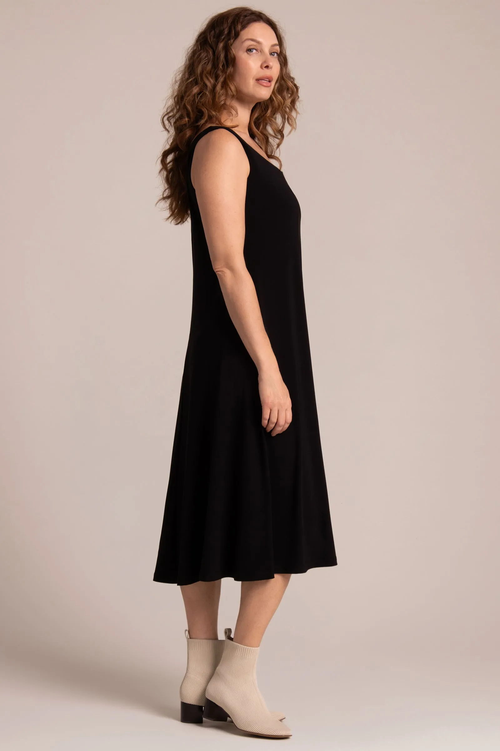 Square Neck Fit and Flare Dress | Black