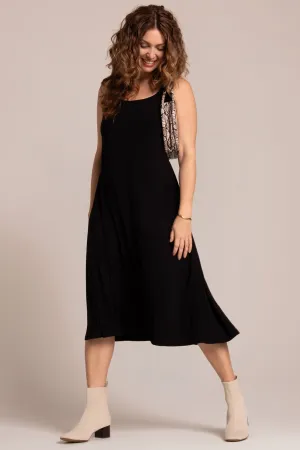 Square Neck Fit and Flare Dress | Black