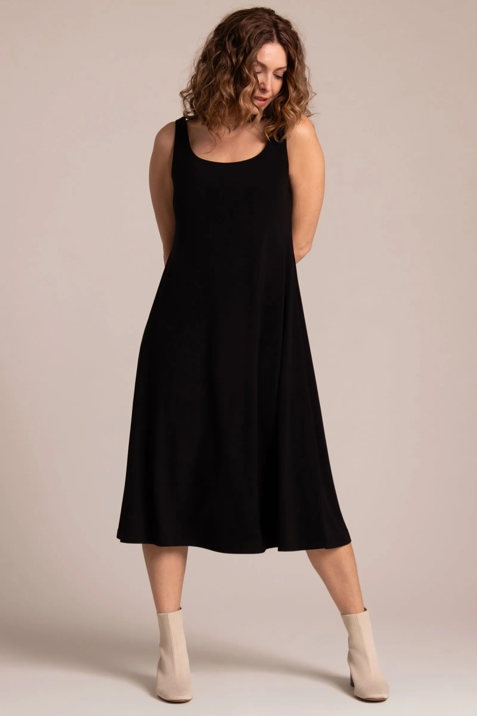Square Neck Fit and Flare Dress | Black