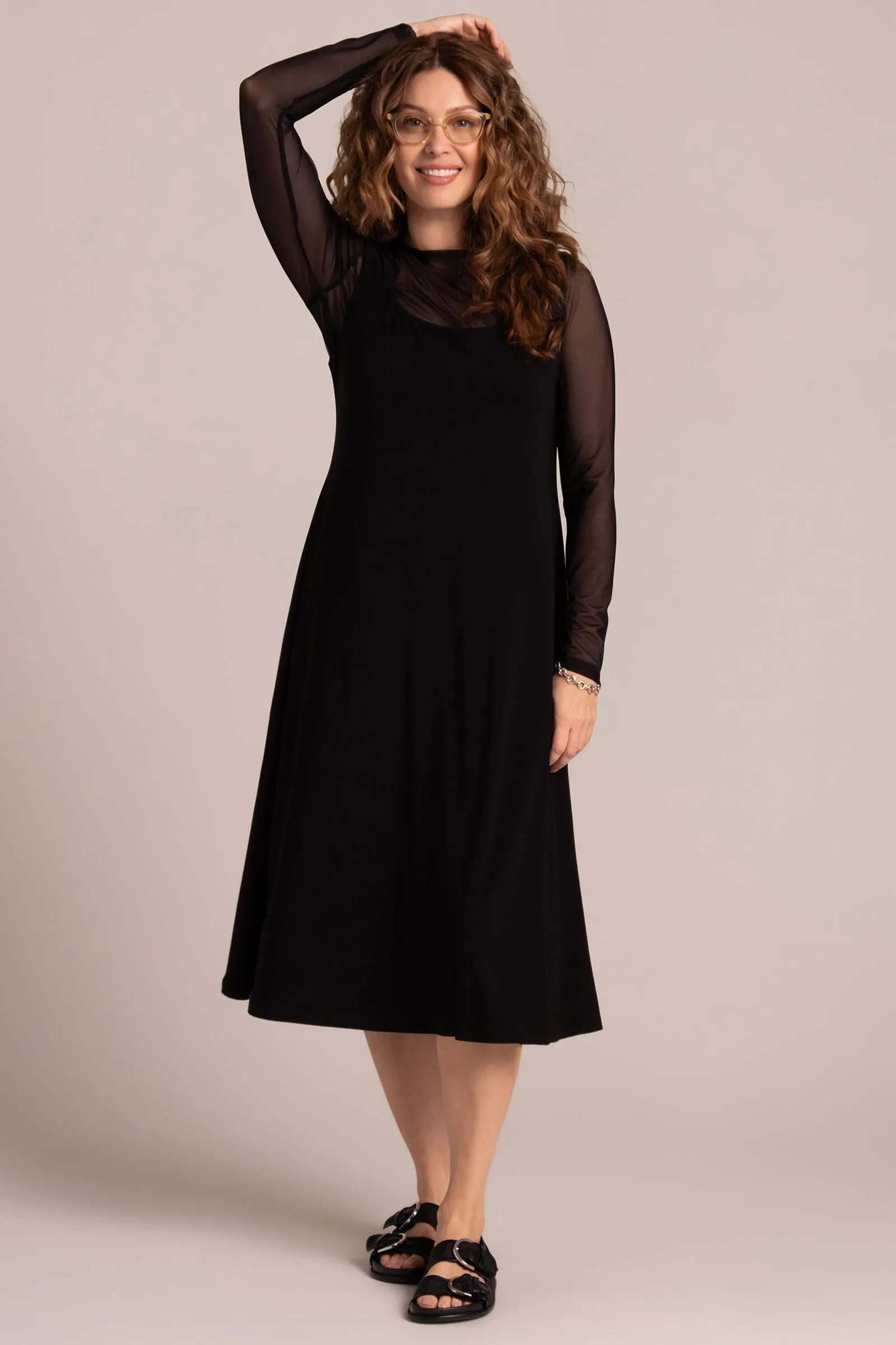 Square Neck Fit and Flare Dress | Black