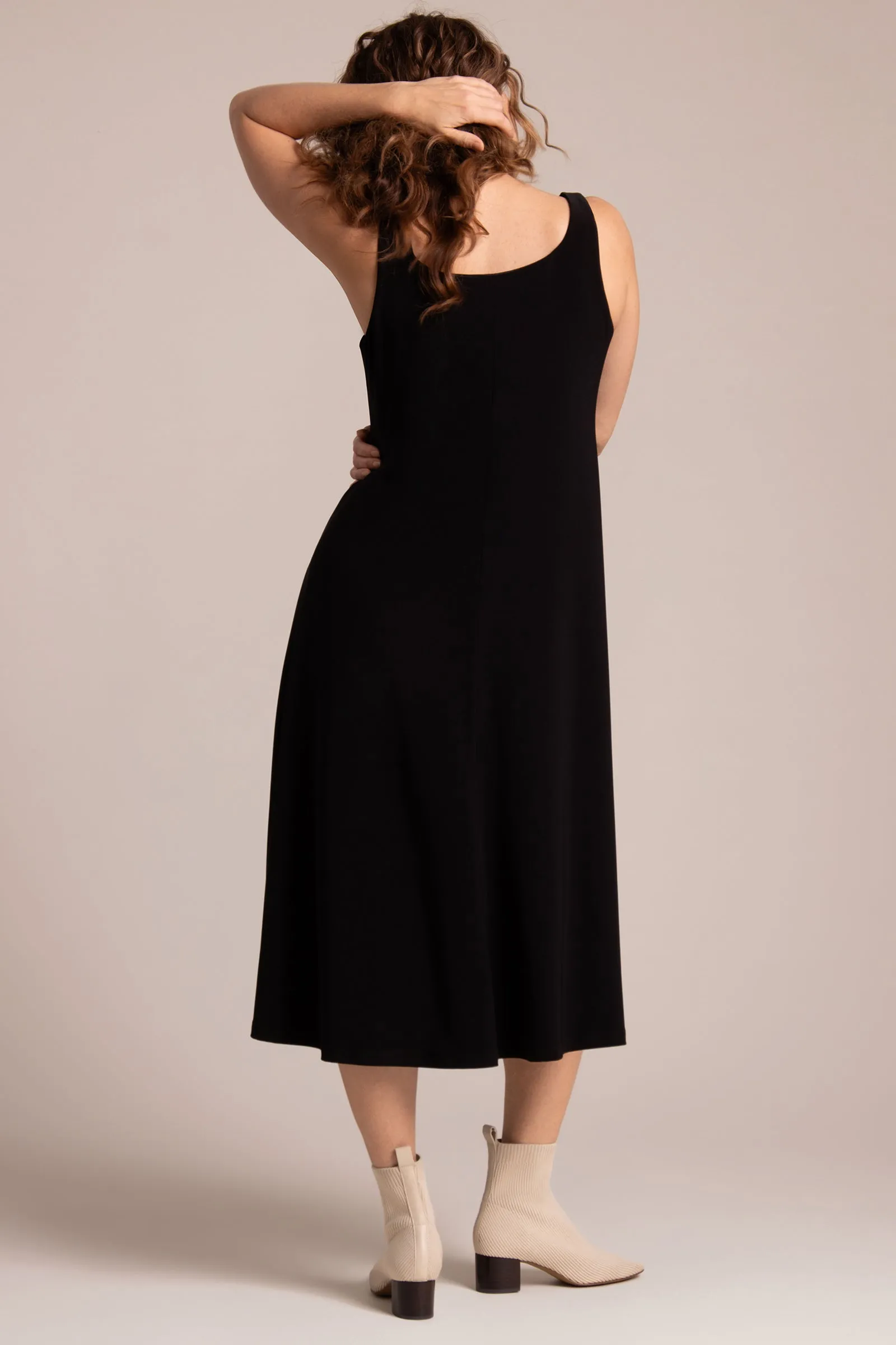 Square Neck Fit and Flare Dress | Black