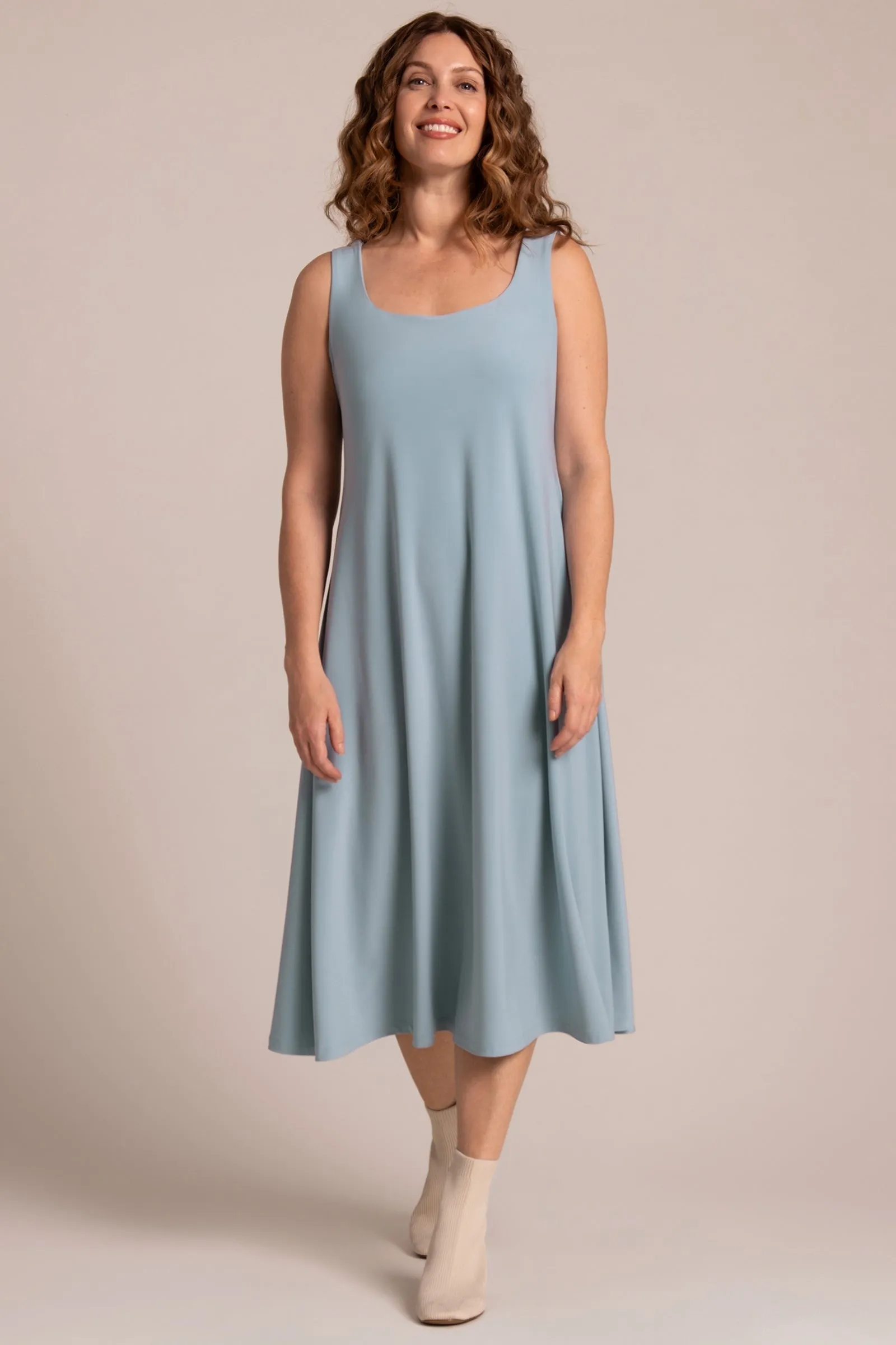 Square Neck Fit and Flare Dress | Stone Blue