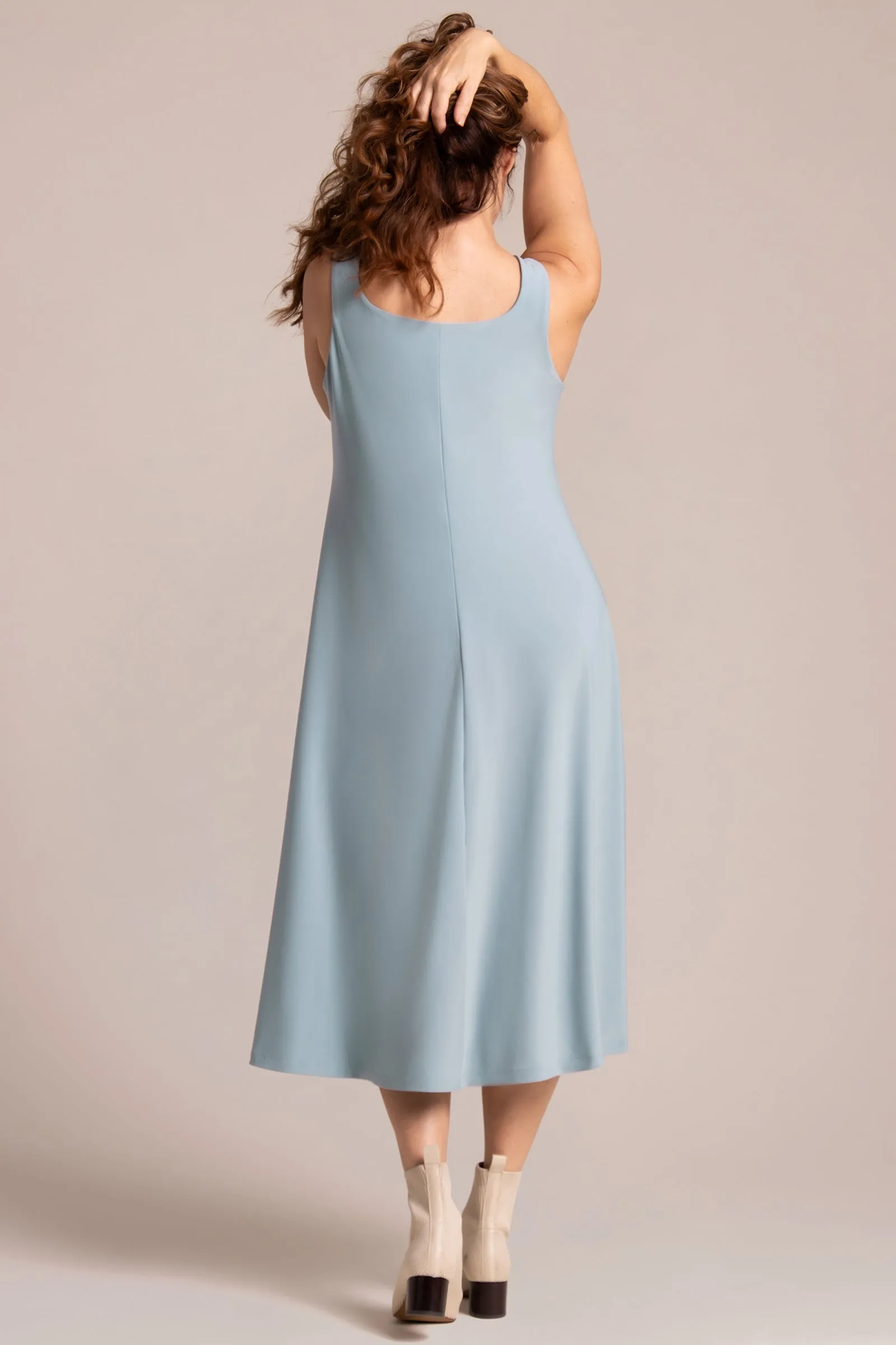 Square Neck Fit and Flare Dress | Stone Blue