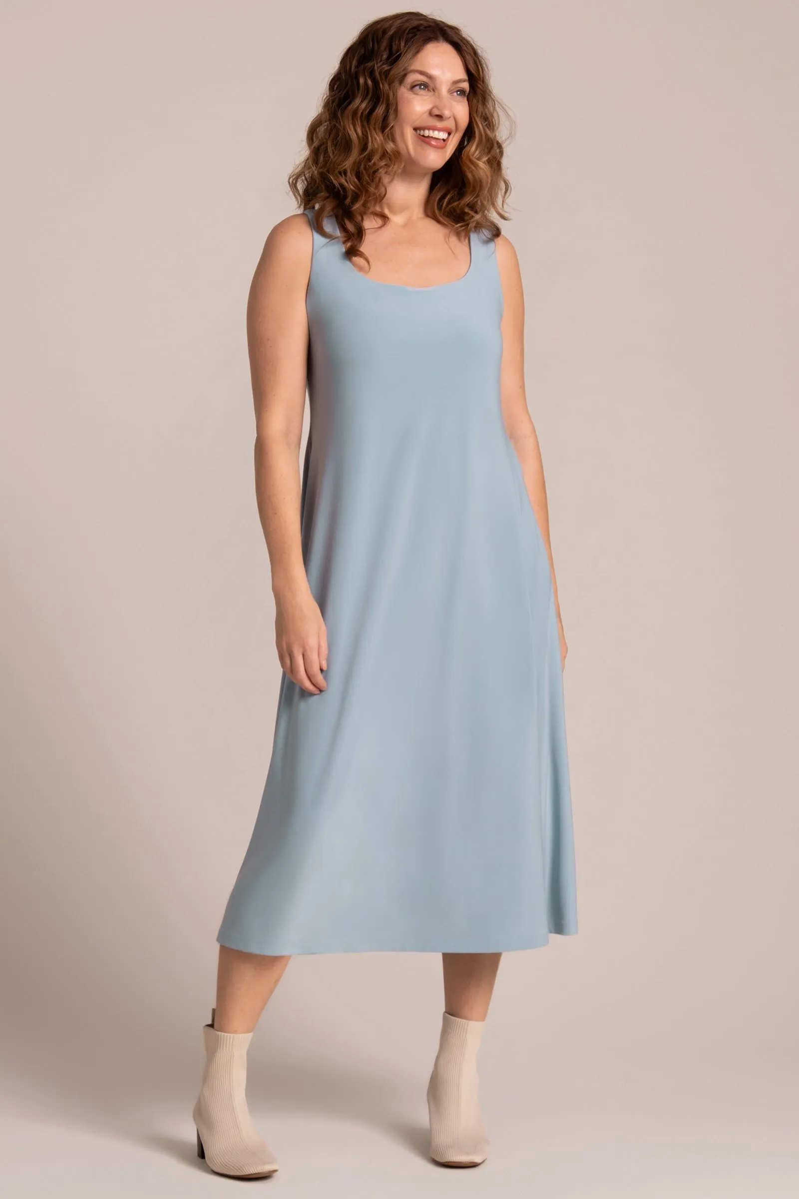 Square Neck Fit and Flare Dress | Stone Blue