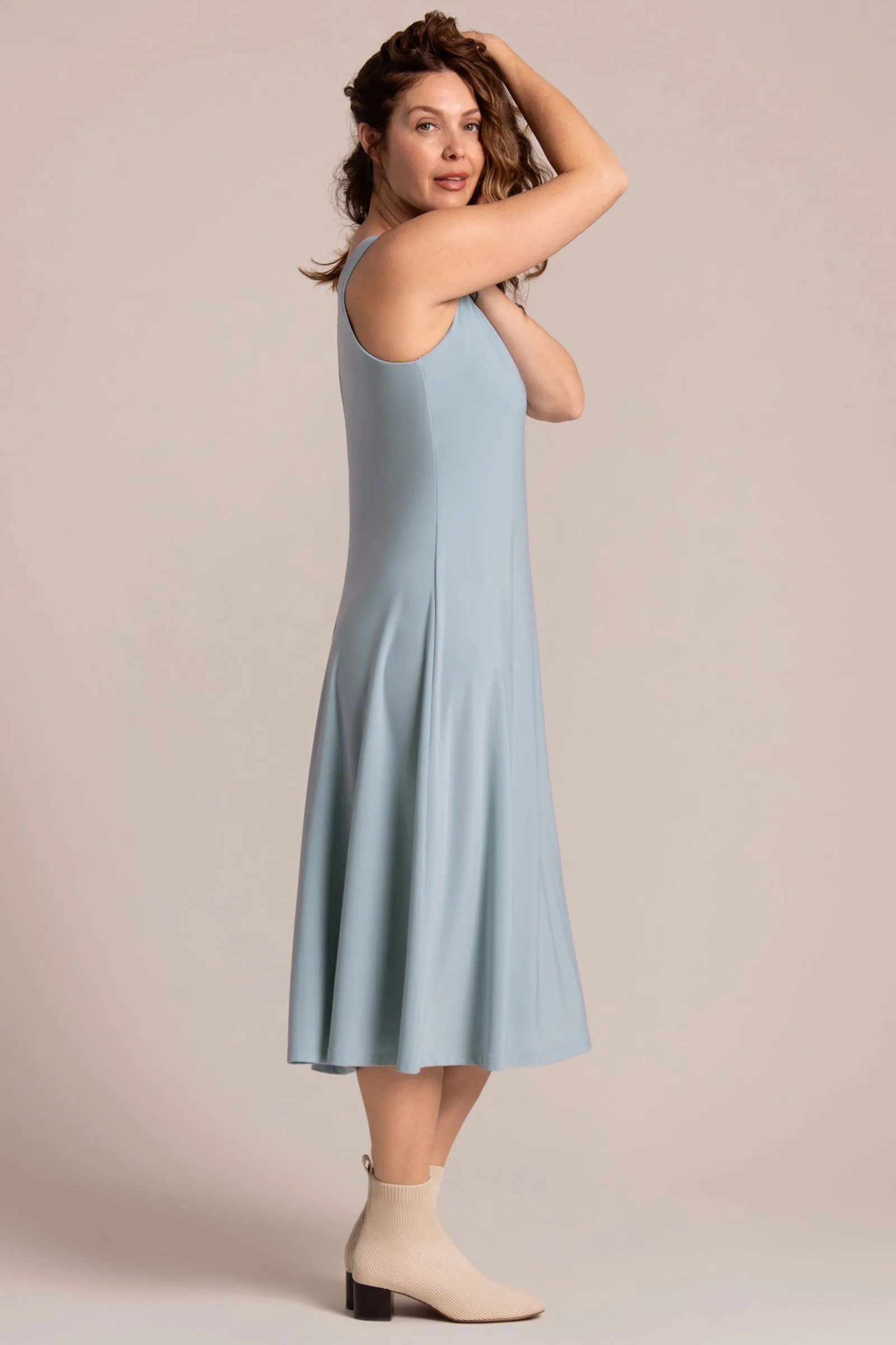 Square Neck Fit and Flare Dress | Stone Blue