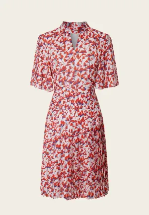 Stand Collar Cut-out Floral Pattern Mid-sleeve Dress