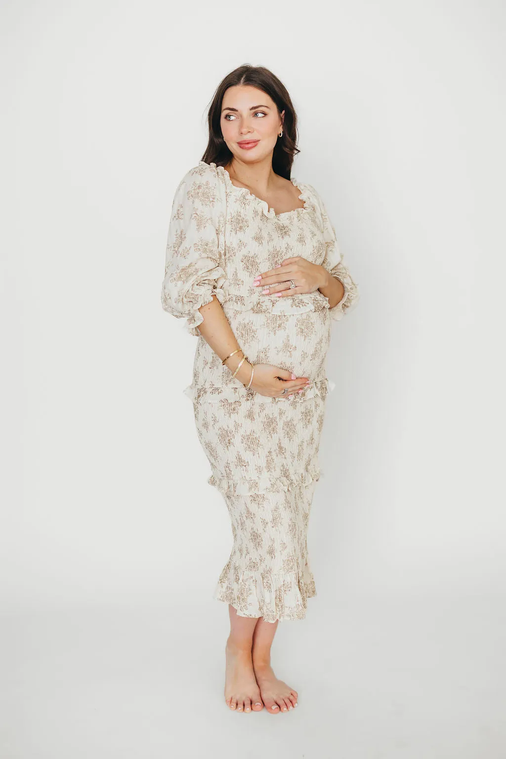 The Chloe Midi Dress in Brown - Bump Friendly