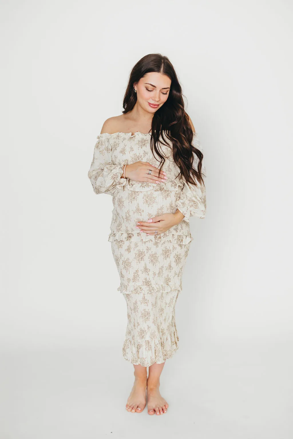 The Chloe Midi Dress in Brown - Bump Friendly
