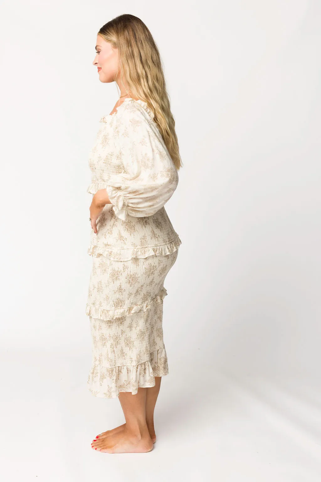 The Chloe Midi Dress in Brown - Bump Friendly