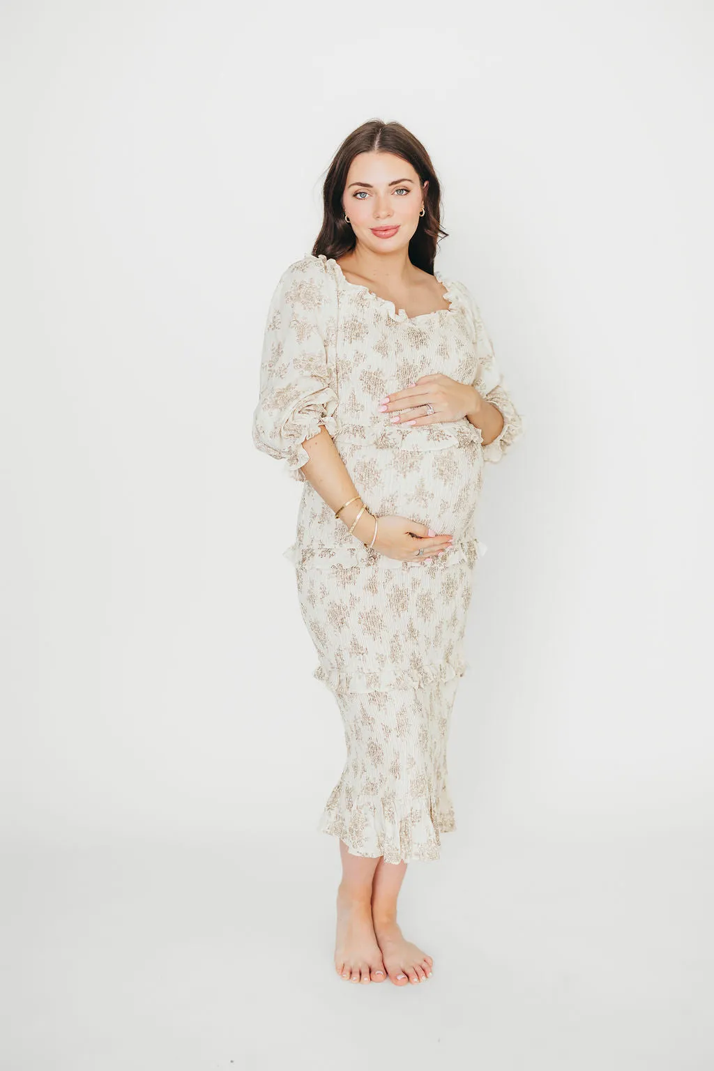 The Chloe Midi Dress in Brown - Bump Friendly