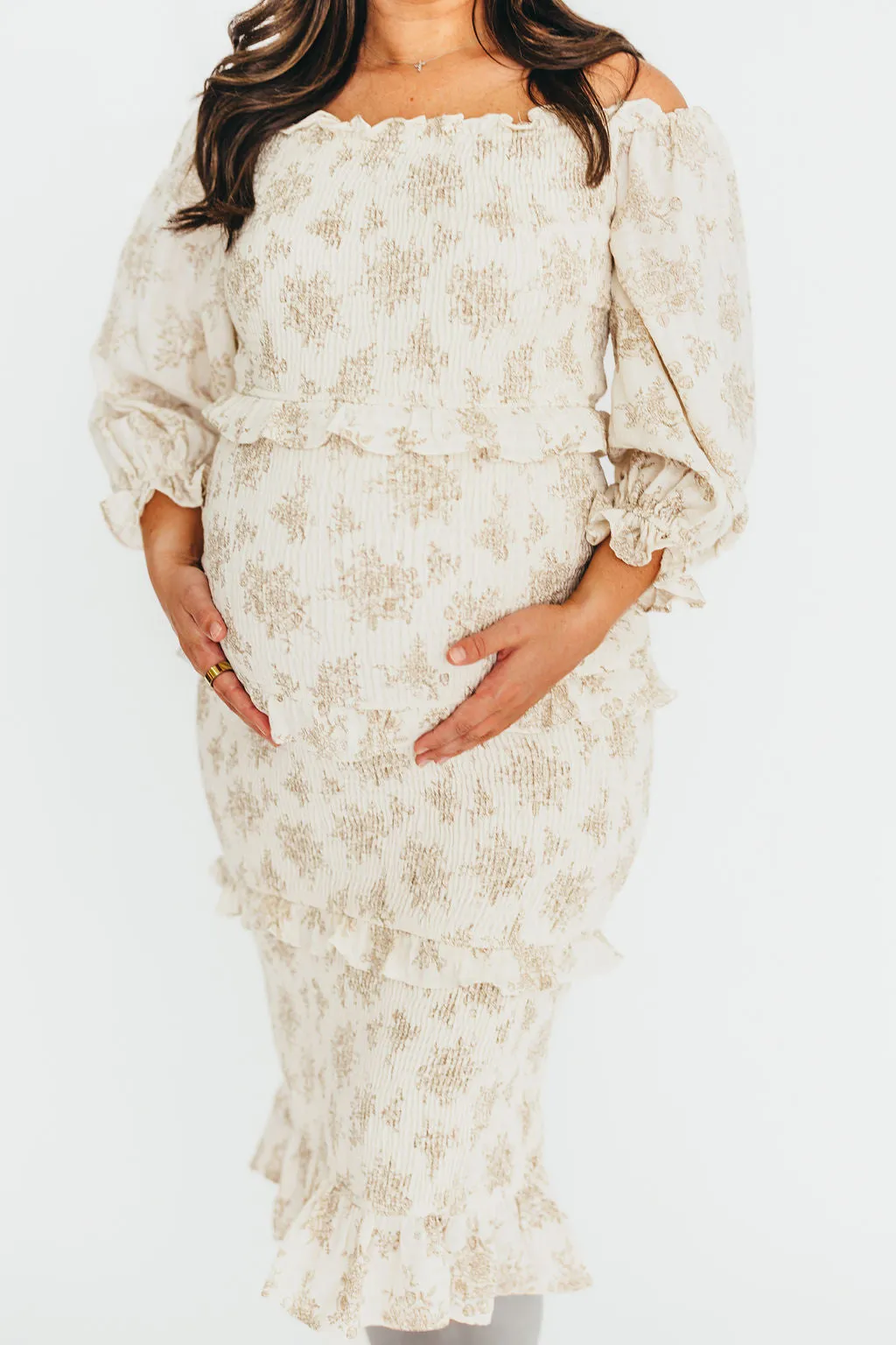 The Chloe Midi Dress in Brown - Bump Friendly