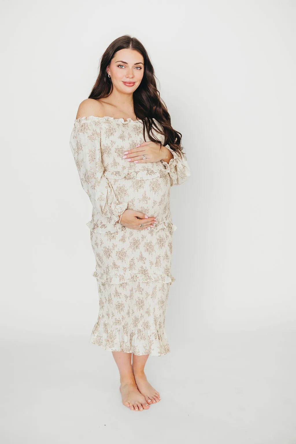 The Chloe Midi Dress in Brown - Bump Friendly