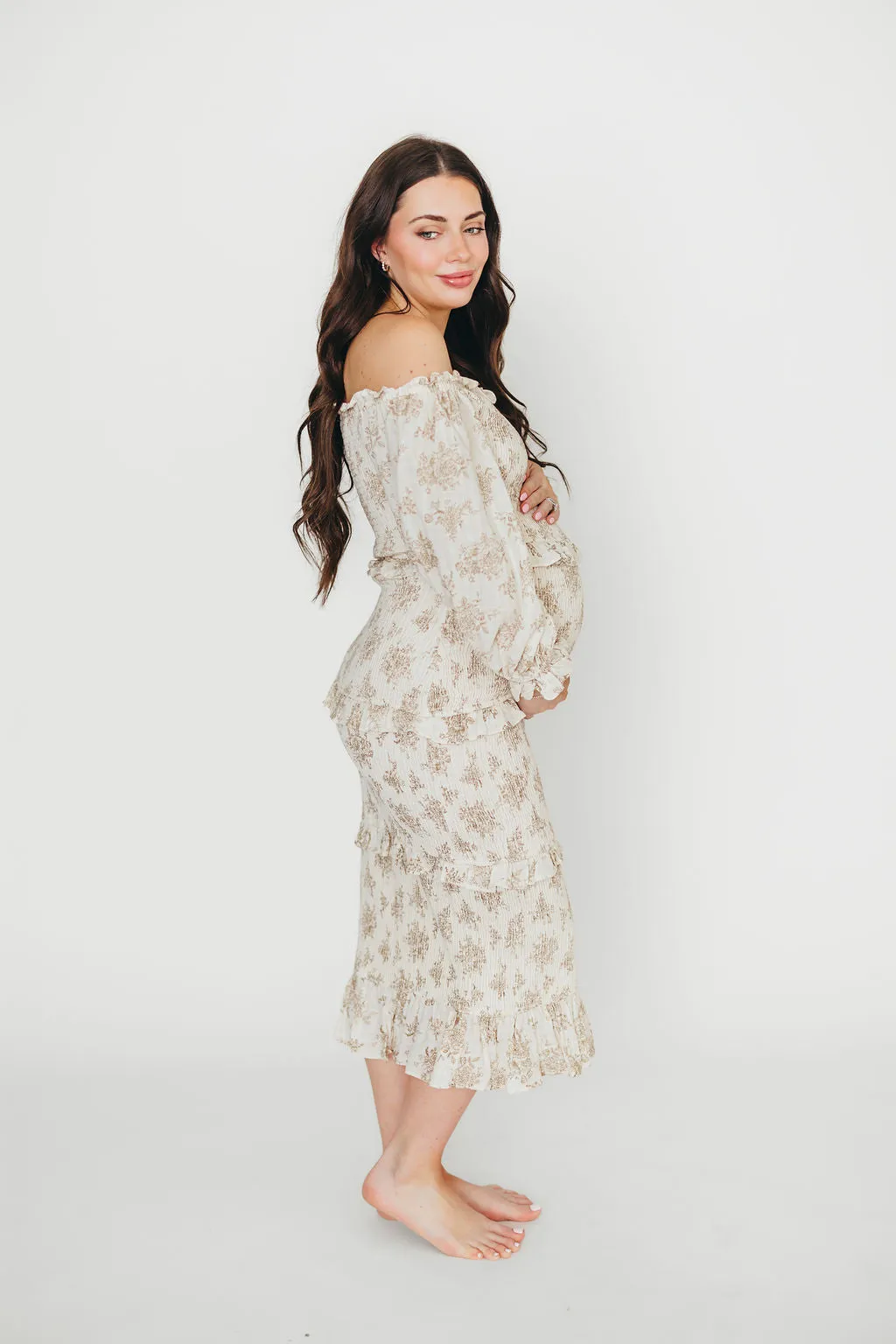 The Chloe Midi Dress in Brown - Bump Friendly