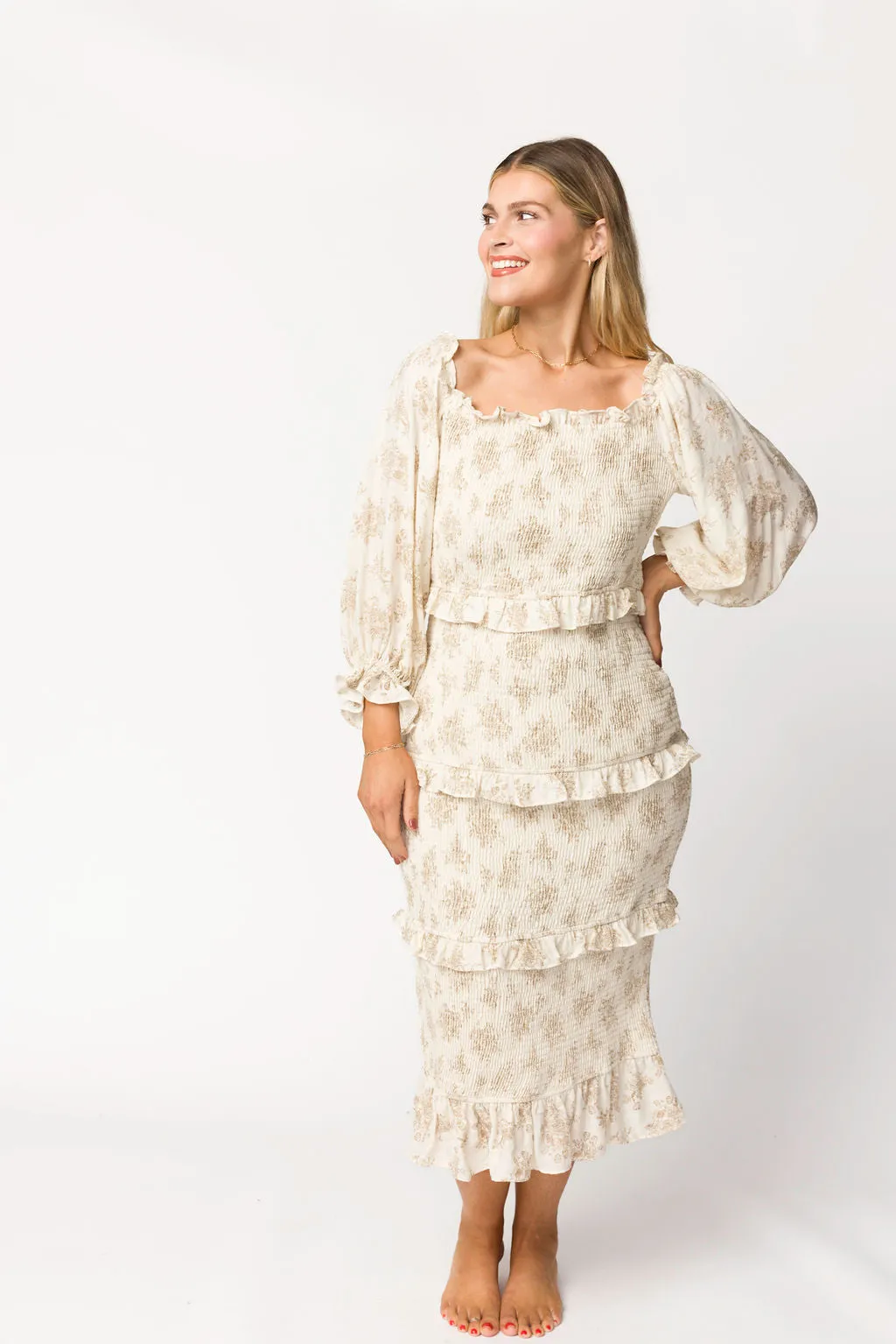 The Chloe Midi Dress in Brown - Bump Friendly