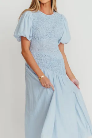 Theoni Asymmetrical Smocked Dress in Blue