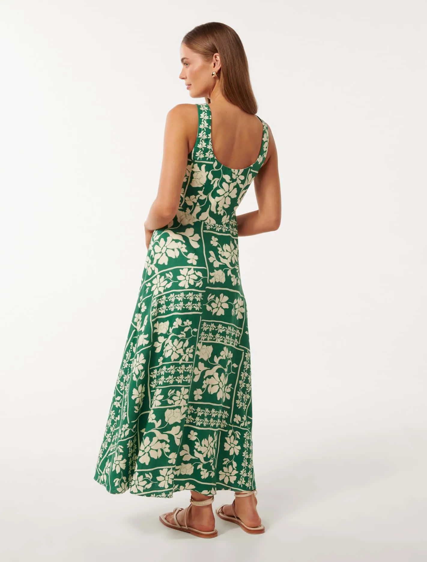 Tori Square Neck Linen Midi Dress