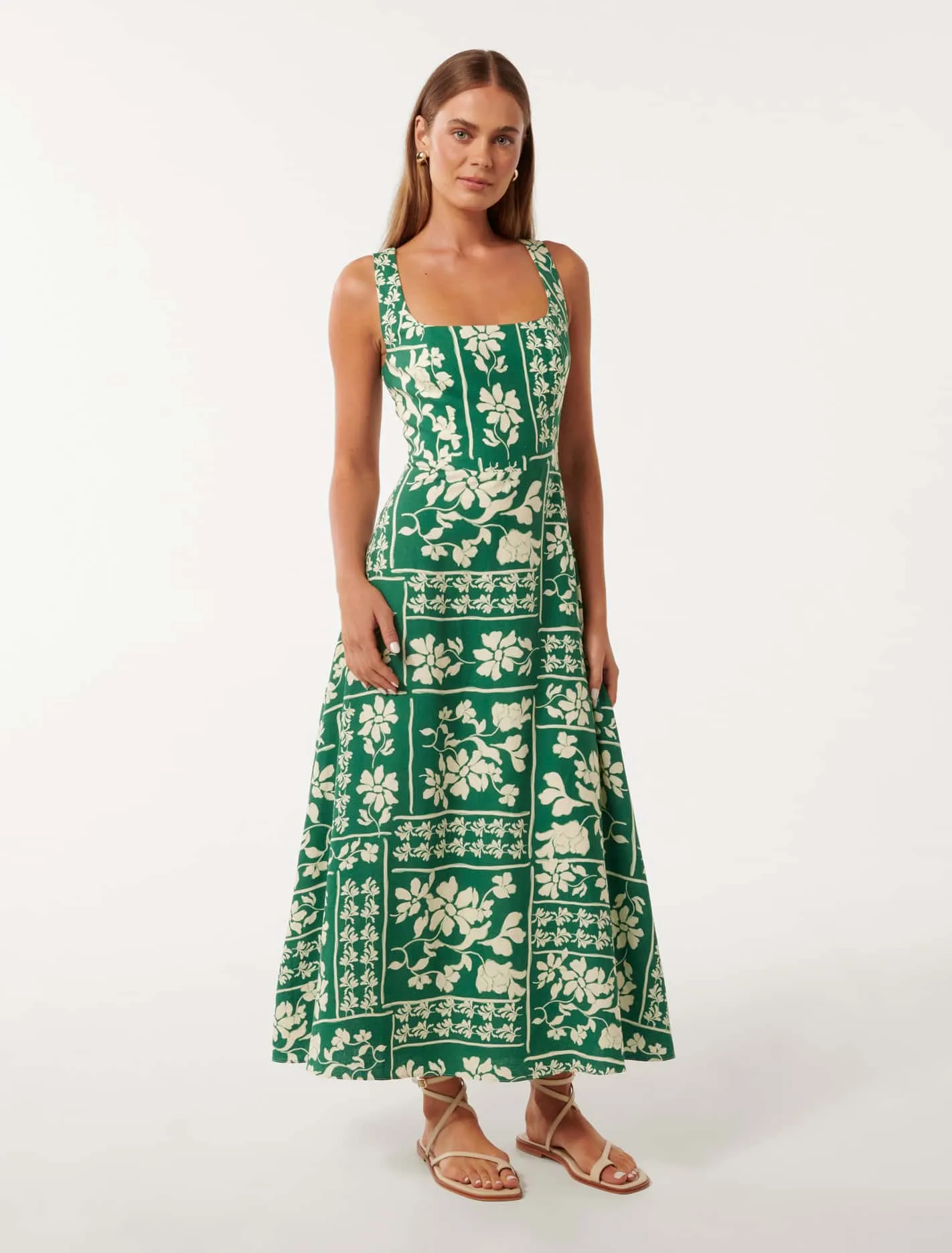 Tori Square Neck Linen Midi Dress