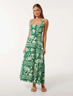 Tori Square Neck Linen Midi Dress