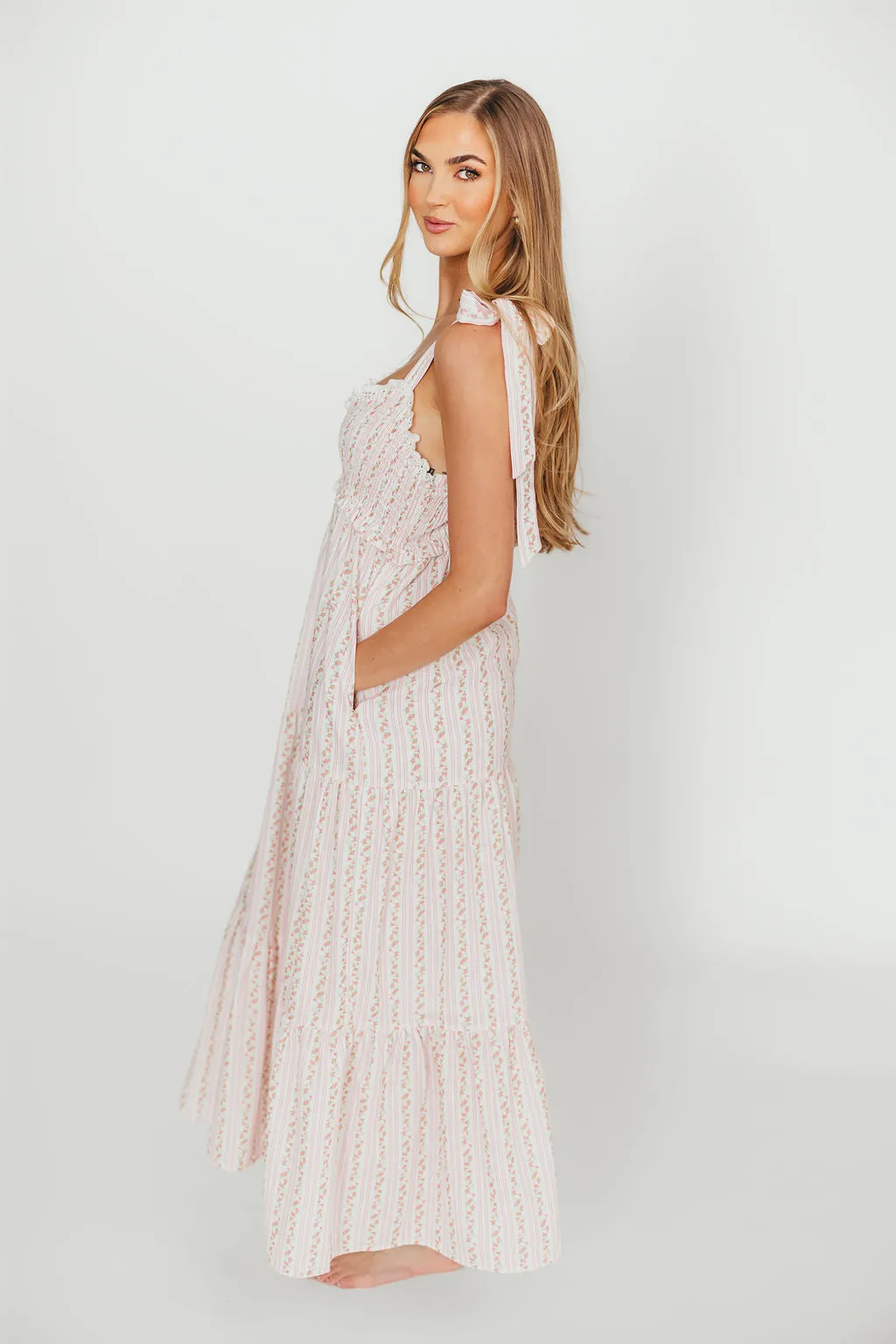 Vivienne Maxi Sundress in Ivory/Pink Floral- Restocking Early April