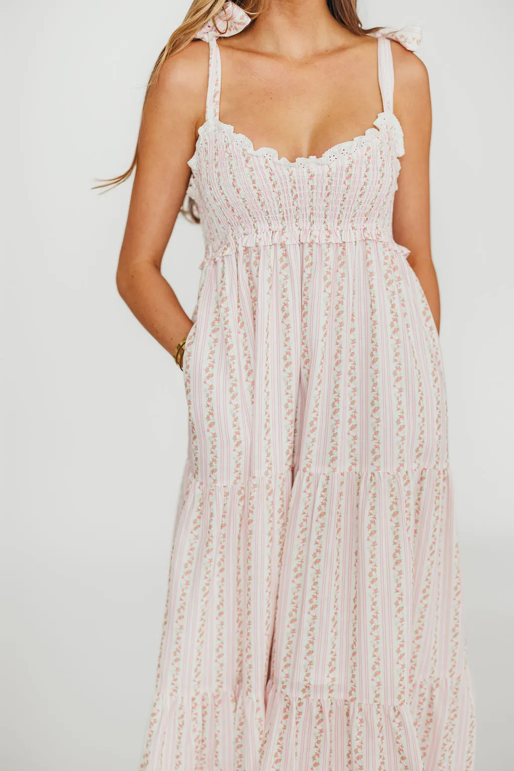 Vivienne Maxi Sundress in Ivory/Pink Floral- Restocking Early April