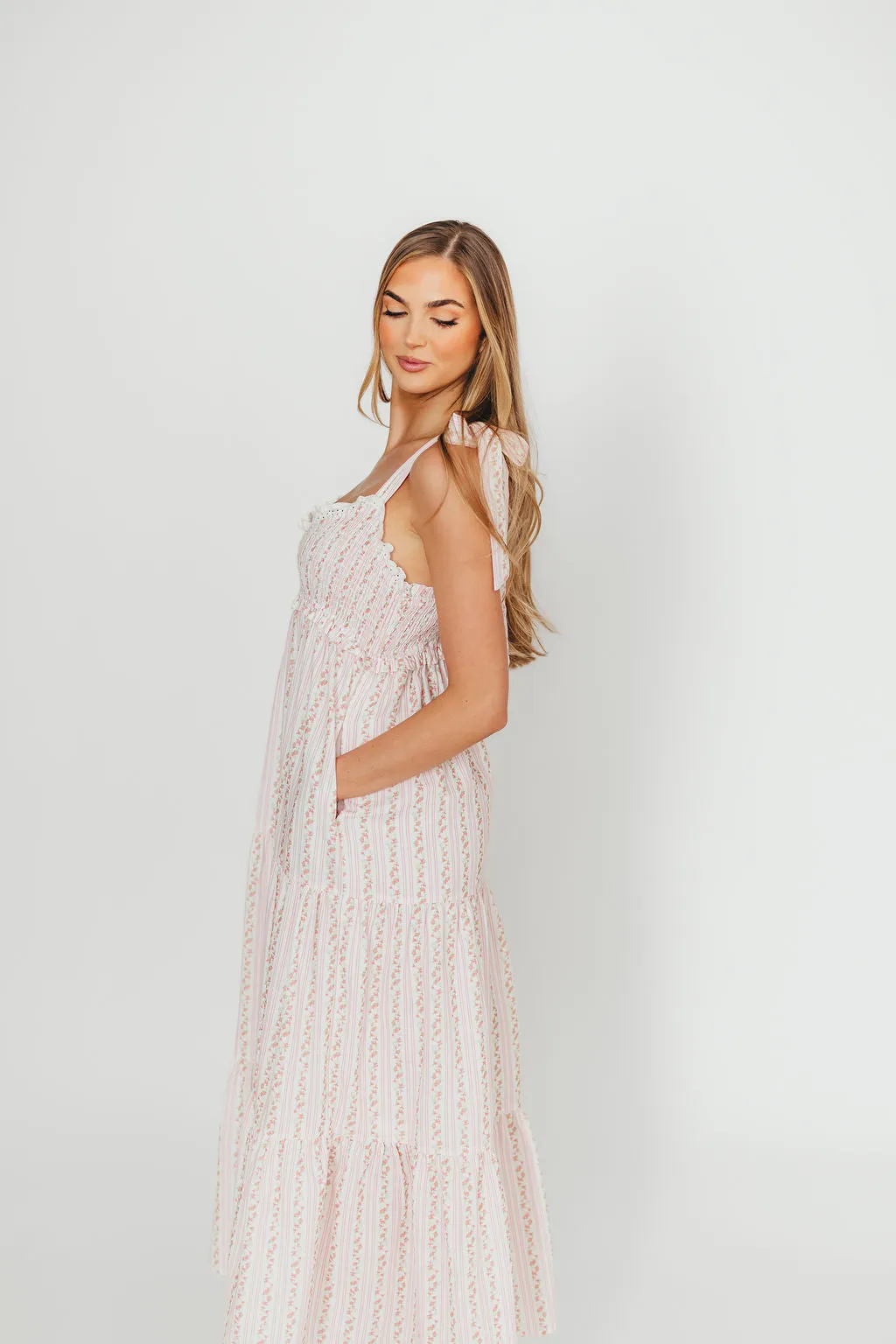 Vivienne Maxi Sundress in Ivory/Pink Floral- Restocking Early April