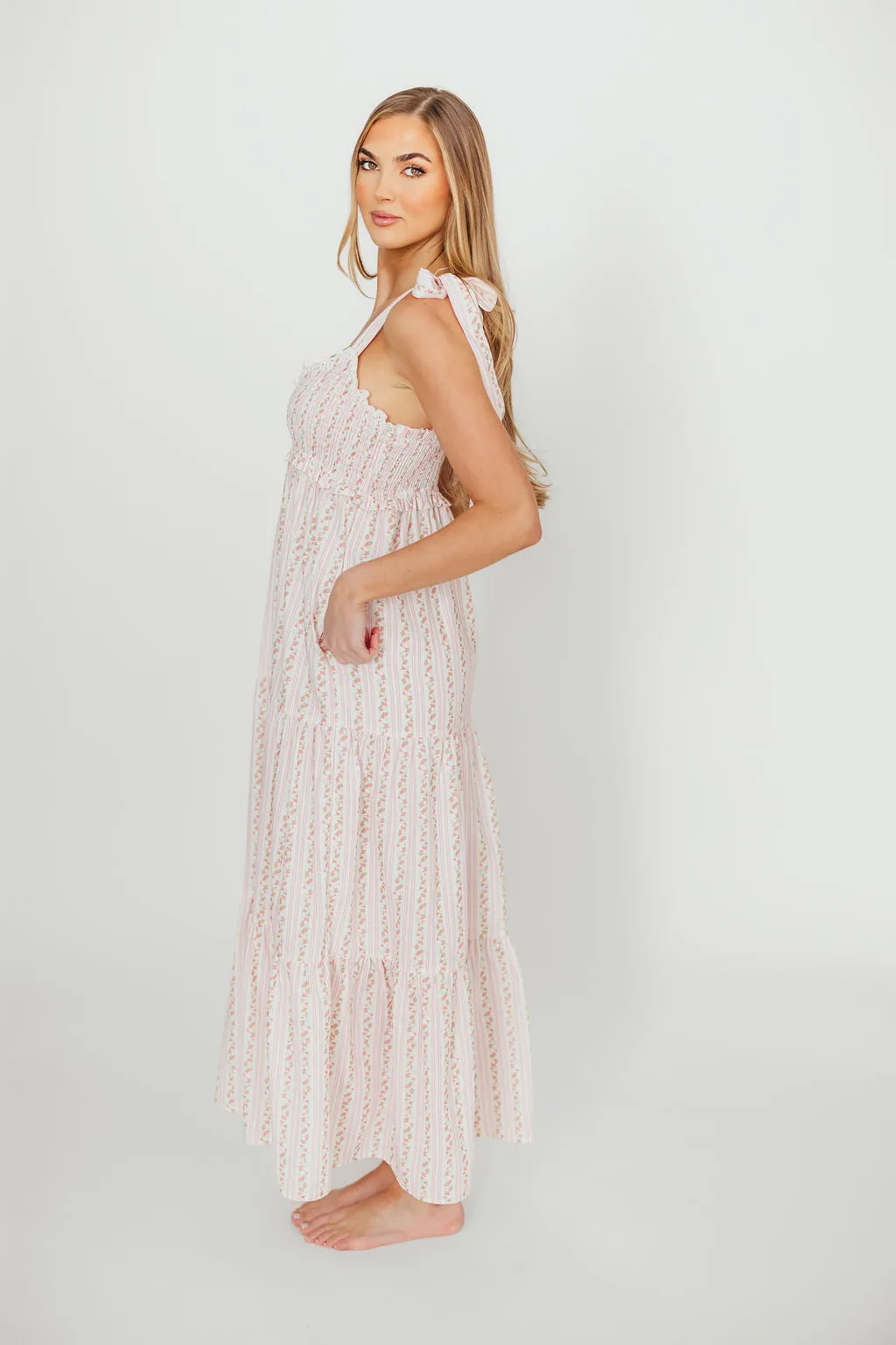 Vivienne Maxi Sundress in Ivory/Pink Floral- Restocking Early April