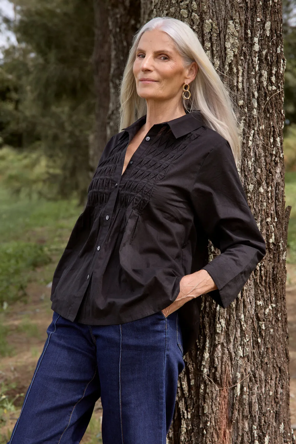 Vivienne Pintuck Blouse in Black